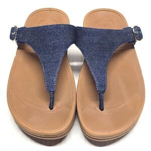 FitFlop The Skinny Denim Toe-Post Thong Sandals in Blue Size 7